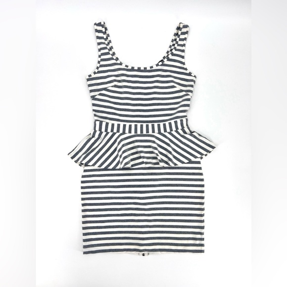 Bebe Gray and White Striped Peplum Nautical Mini Dress - Picture 1 of 16